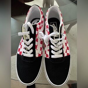 Vans Red/Black/White Checkerboard Sneakers, Size 9, New